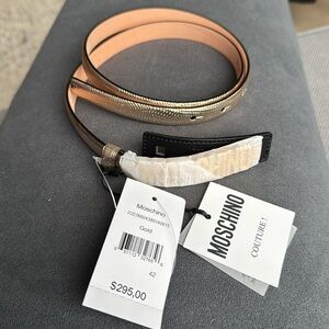 Moschino Gold Leather Belt with Logo | BRAND NEW | IT 42 (US 8) | Made in Italy